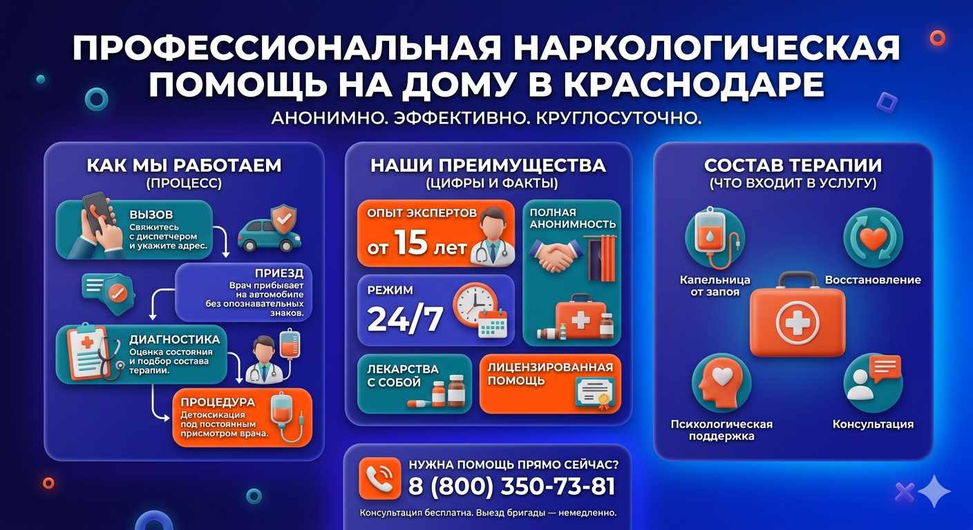 Инфографика о принципах лечения алкоголизма на дому в Иваново: этапы вызова нарколога, преимущества анонимной детоксикации и состав медицинской помощи.